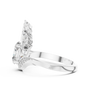 Oval lab-grown diamond engagement ring in white gold, side view of fan setting
