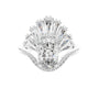 Oval lab-grown diamond engagement ring in white gold with radiant fan halo