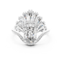 Oval lab-grown diamond engagement ring in white gold with radiant fan halo