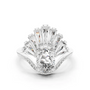 Oval lab-grown diamond engagement ring in white gold, fan halo with pave band