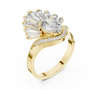Oval lab-grown diamond engagement ring in yellow gold with curved pavé band