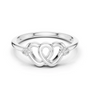 White gold diamond promise ring with entwined heart centerpiece and small round side stones