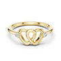 Yellow gold diamond promise ring with entwined heart centerpiece and small round side stones
