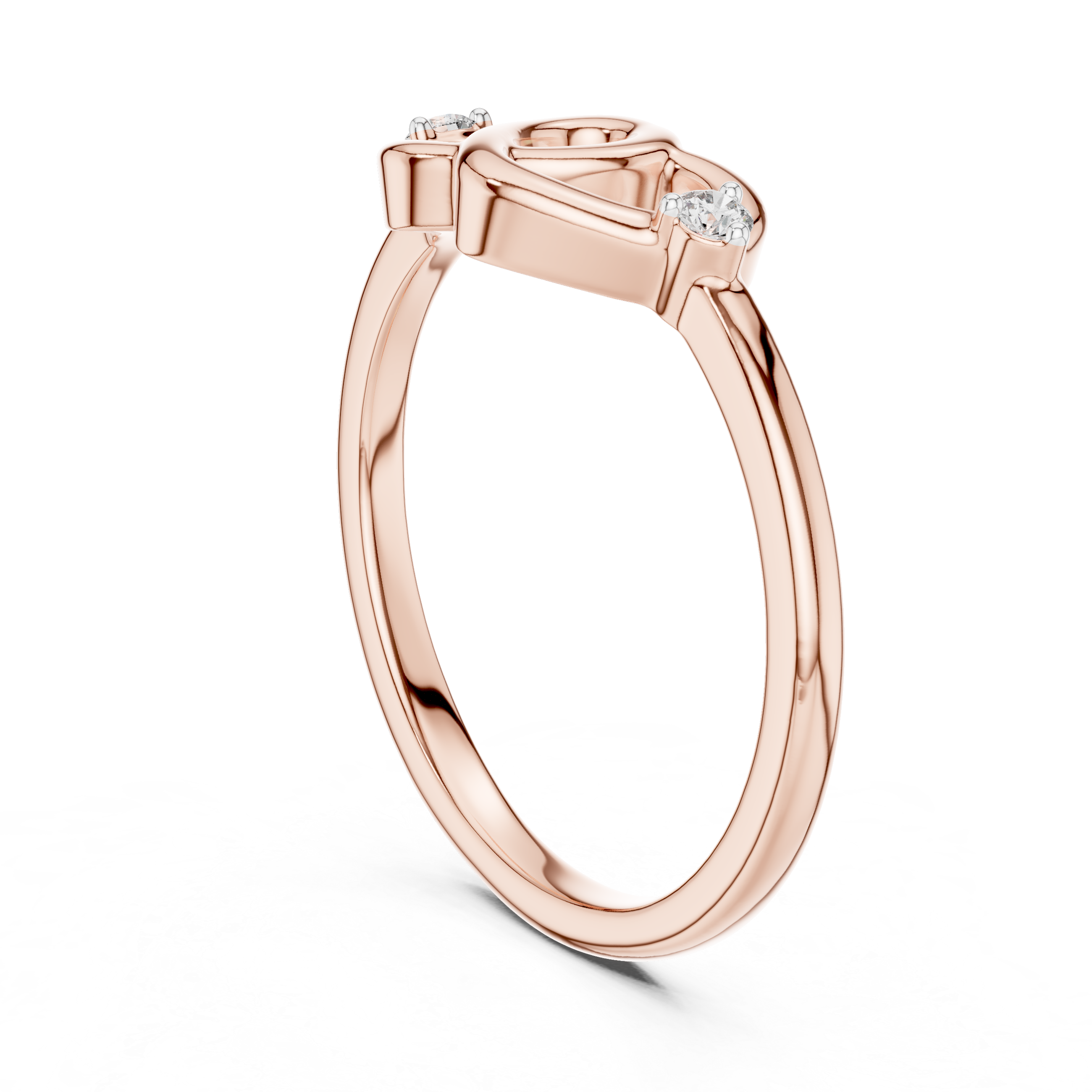 Rose gold diamond promise ring with round side stones and heart-shaped motif