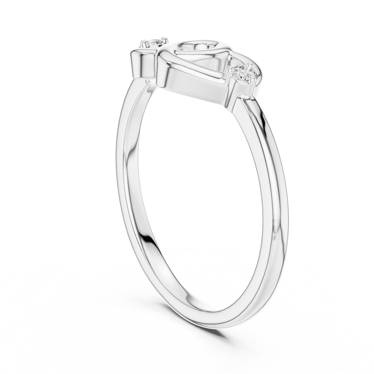 White gold diamond promise ring with round side stones and heart-shaped motif