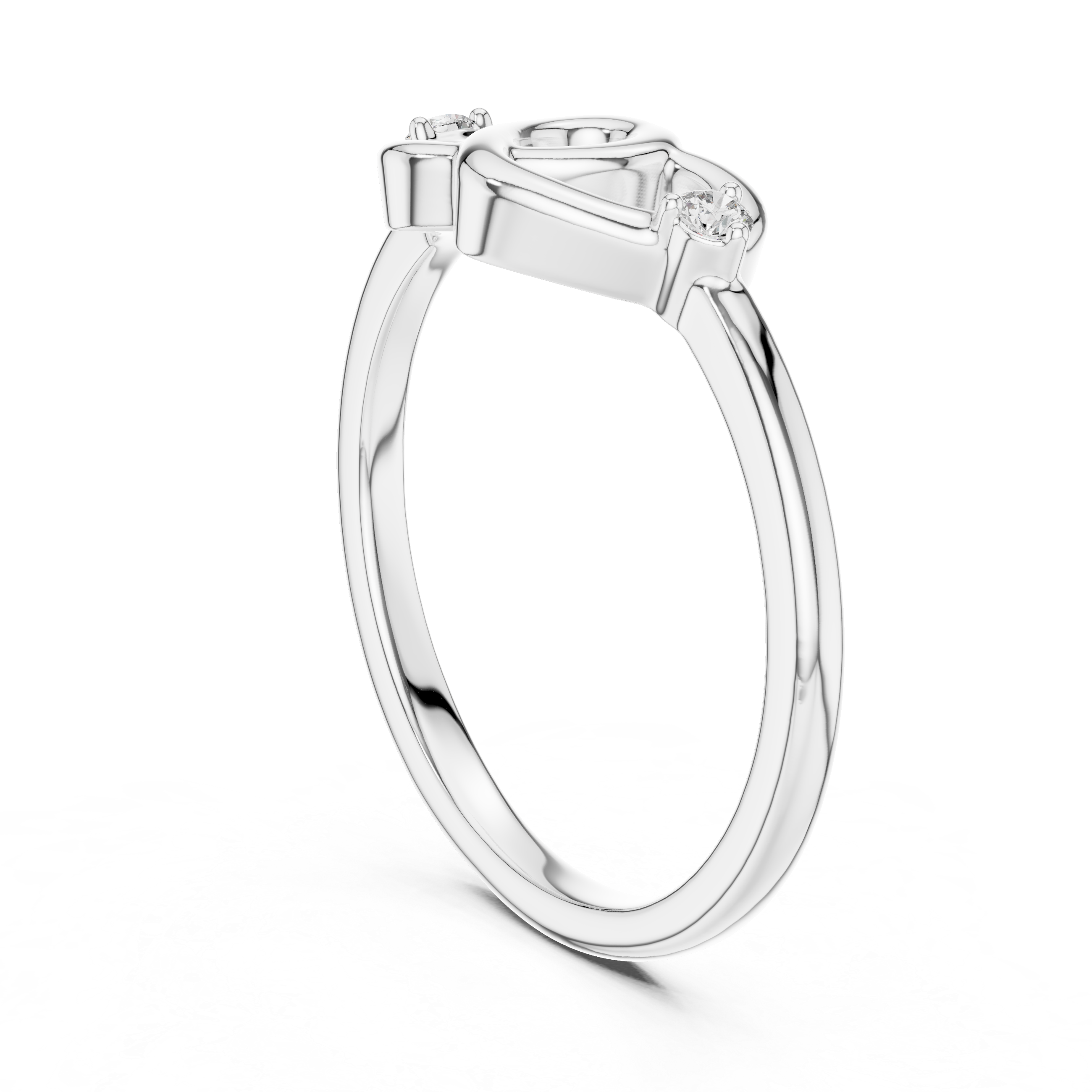 White gold diamond promise ring with round side stones and heart-shaped motif