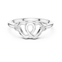 White gold diamond promise ring top view with heart pattern and round bezel-set stones