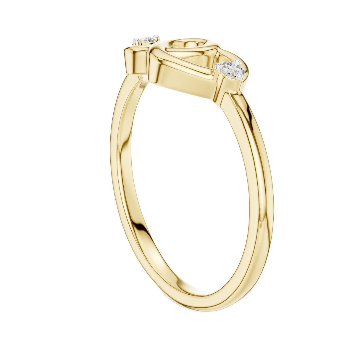 Yellow gold diamond promise ring with round side stones and heart-shaped motif