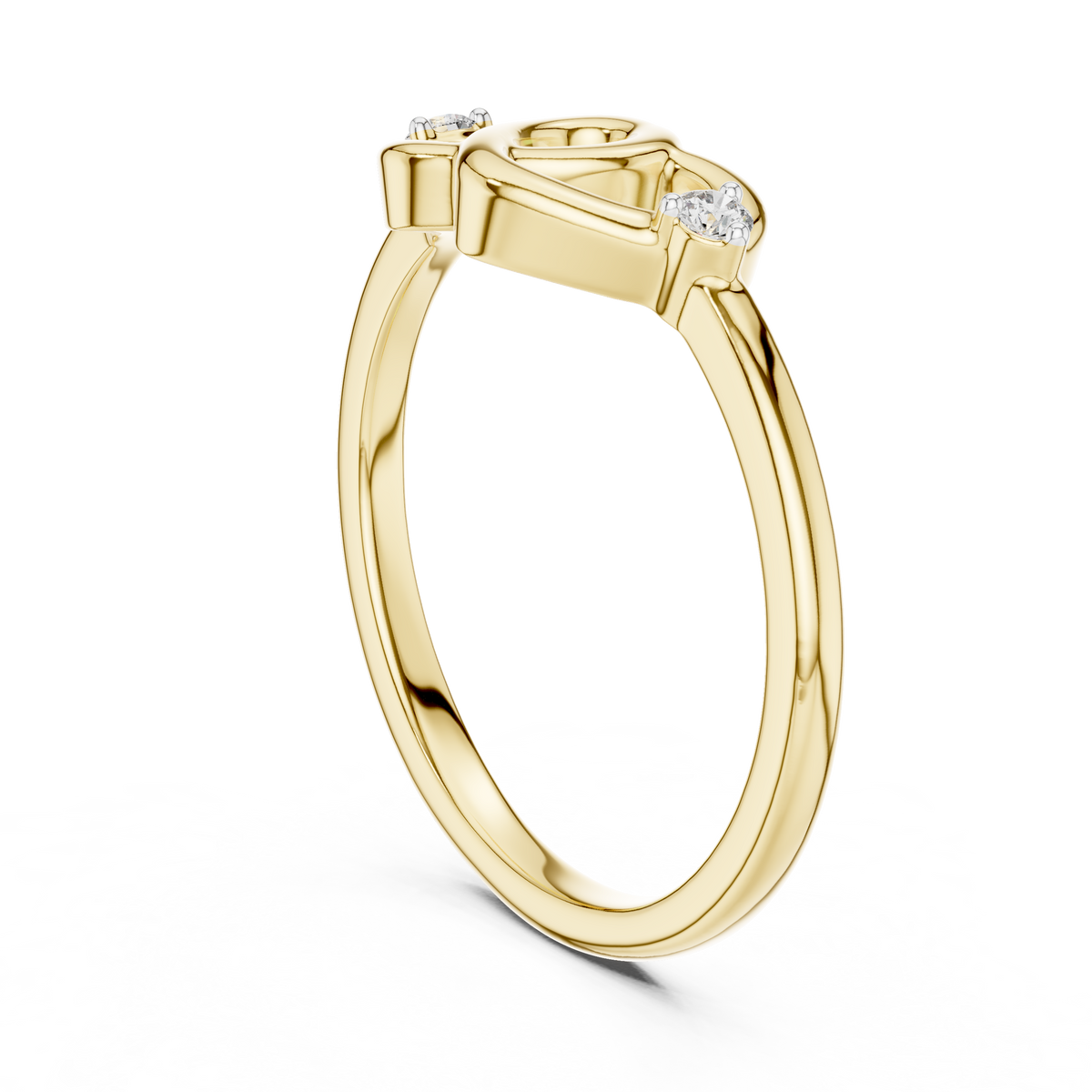 Yellow gold diamond promise ring with round side stones and heart-shaped motif
