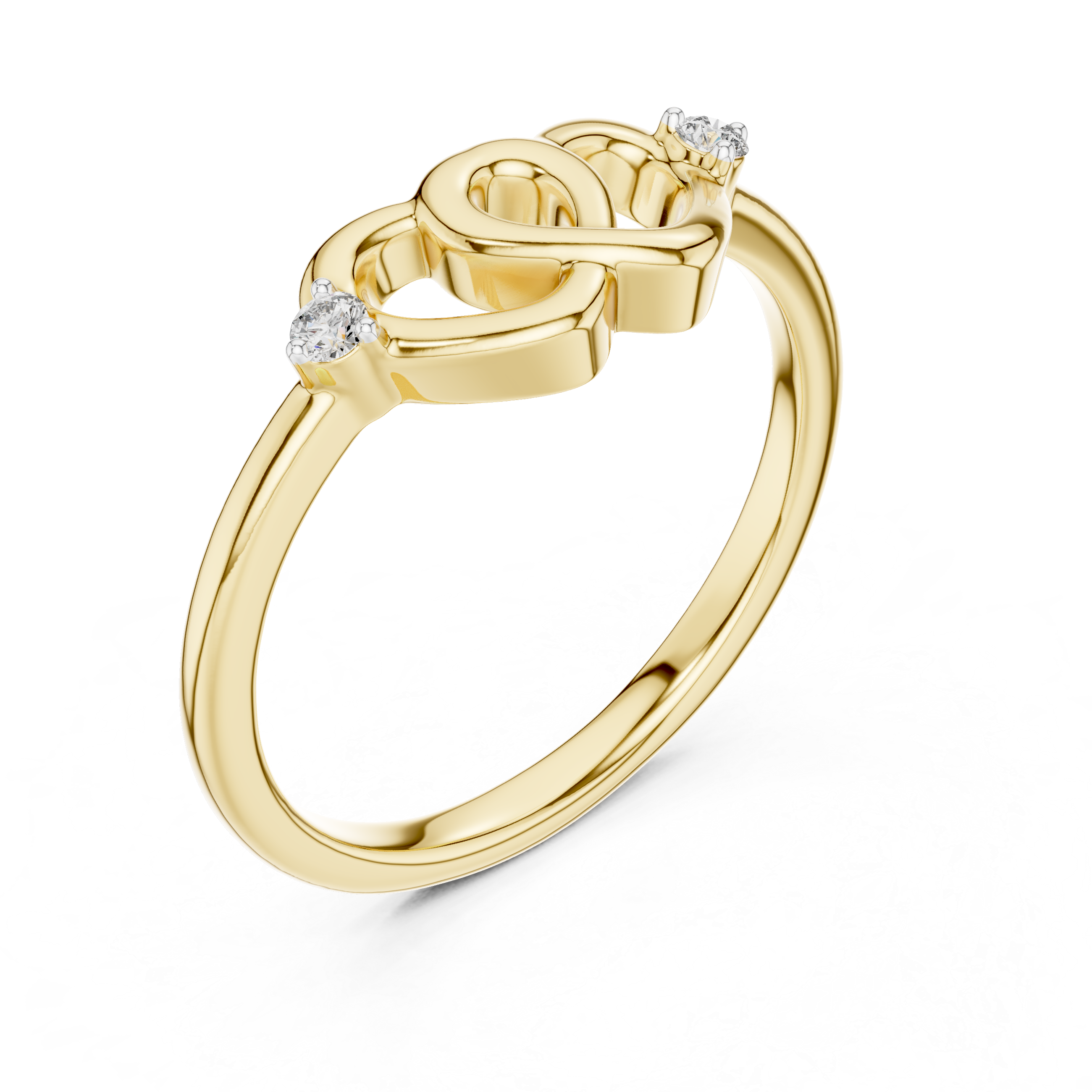 Yellow gold diamond promise ring with entwined heart design and round accent stones