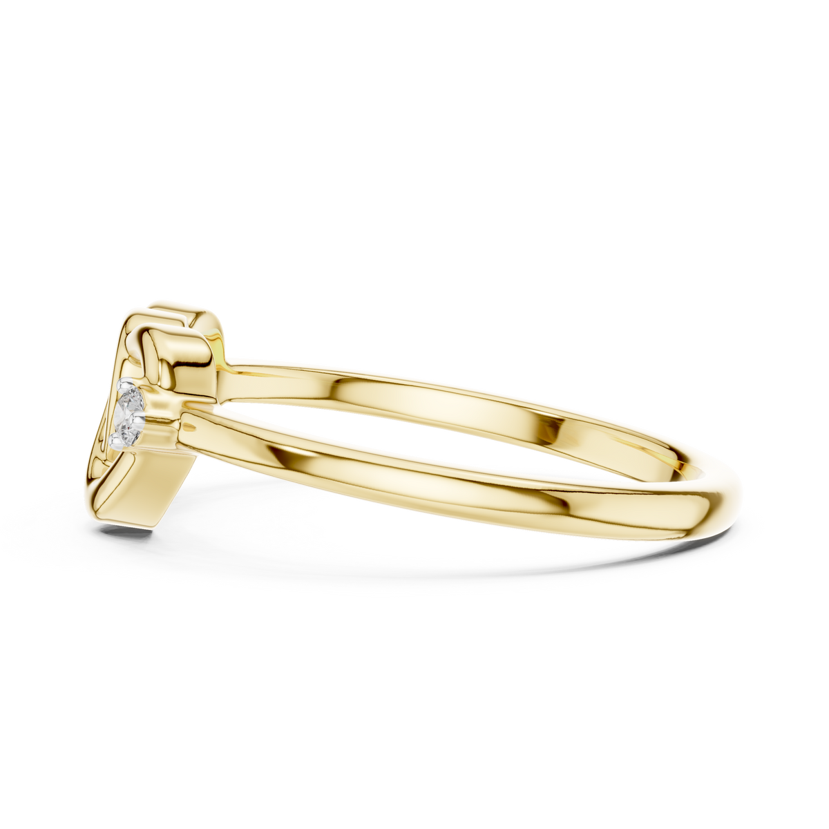 Yellow gold diamond promise ring with entwined heart motif and round side stones