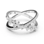 White gold diamond band ring with round pavé and raised round stones
