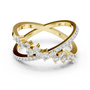 Yellow gold diamond band ring with round pavé and raised round stones