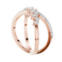 Rose gold diamond band ring with round prong-set stones and a radiant X profile