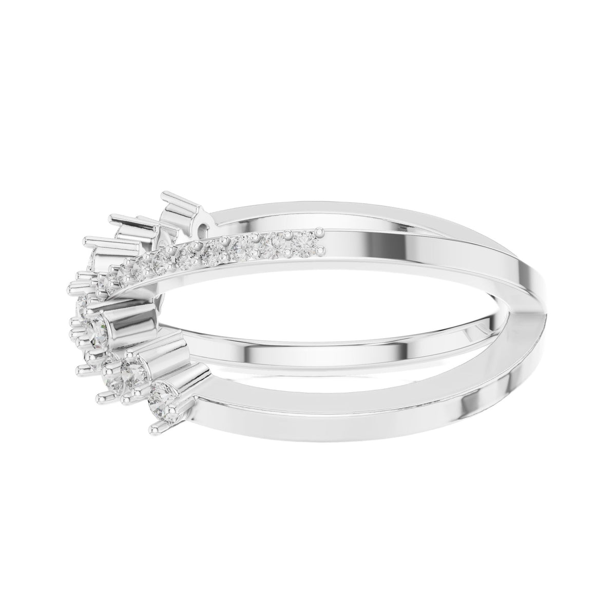 White gold diamond band ring with round stones set along the outer band edge