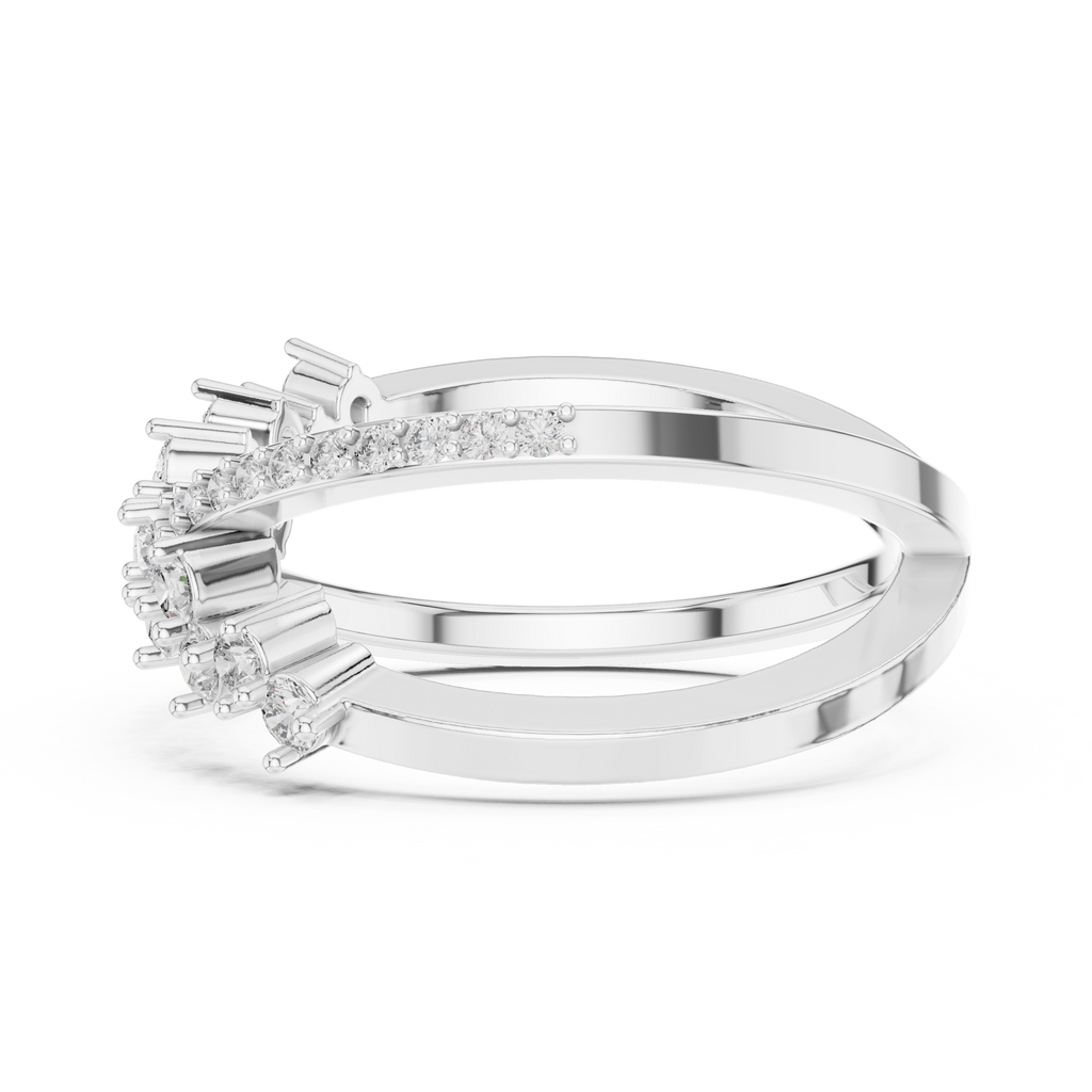 White gold diamond band ring with round stones set along the outer band edge