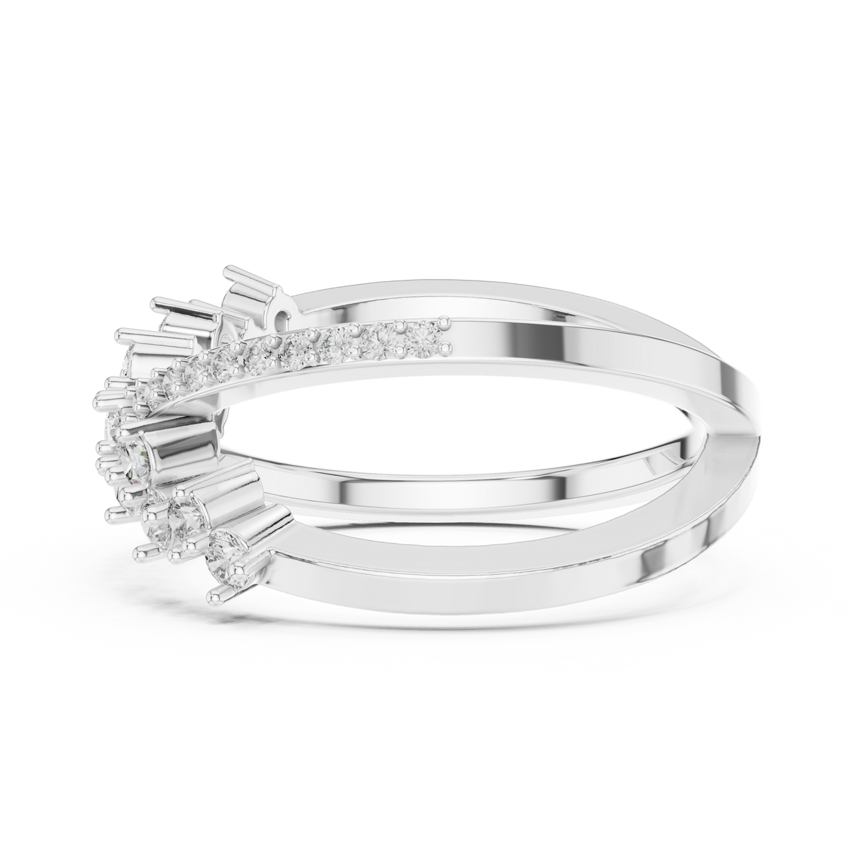 White gold diamond band ring with round stones set along the outer band edge