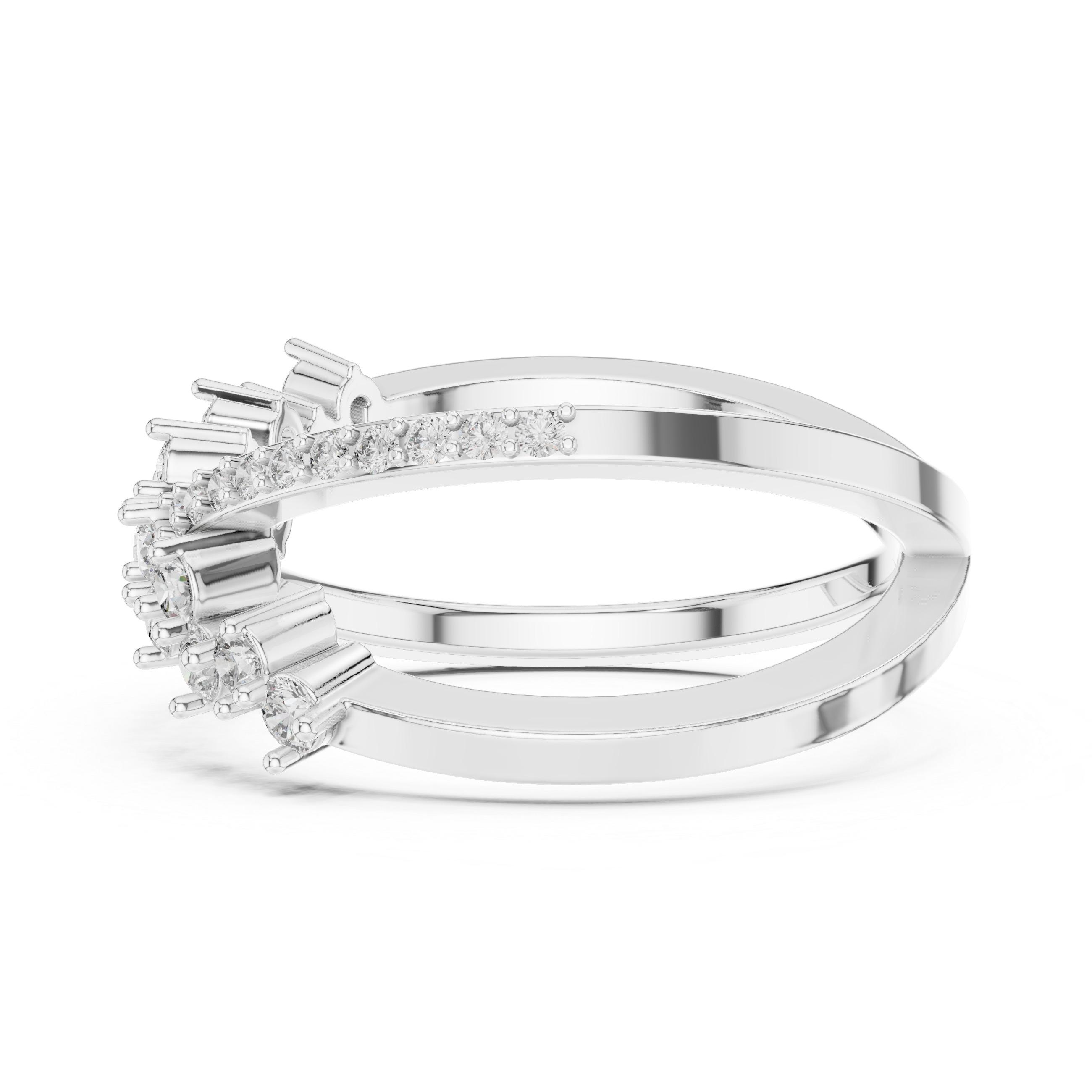 White gold diamond band ring with round stones set along the outer band edge