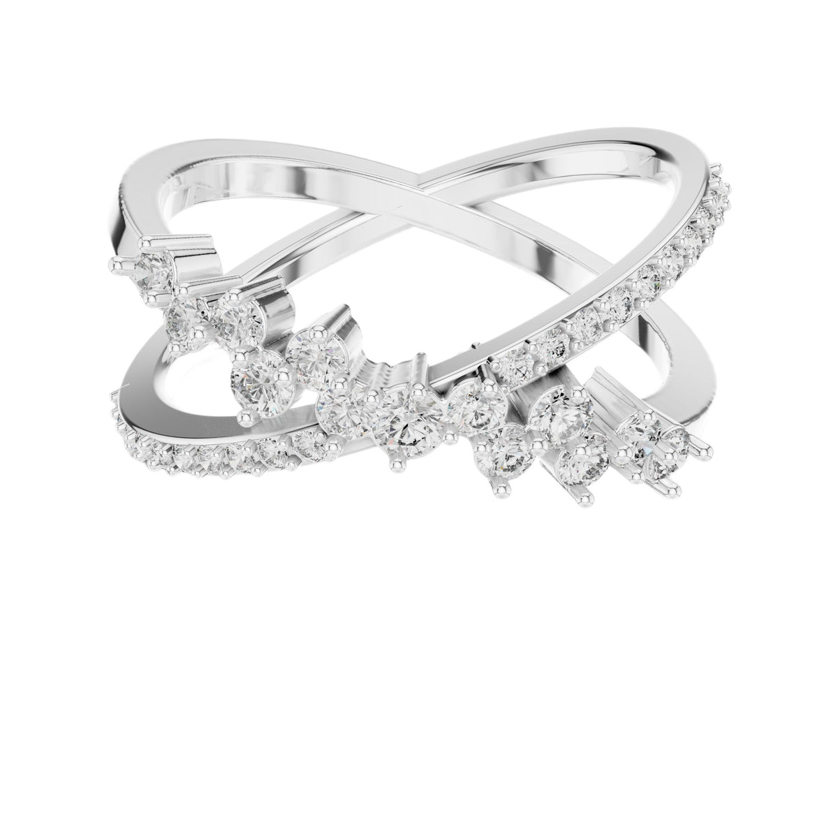 White gold diamond band ring with round stones and open center bands