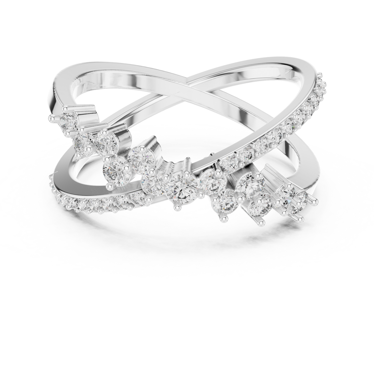 White gold diamond band ring with round stones and open center bands