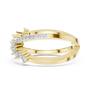 Yellow gold diamond band with round stones along one side, open curved view