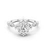 White gold round diamond engagement ring with lotus crown halo and side baguette stones
