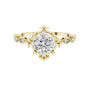 Yellow gold engagement ring with round center diamond and sculpted crown setting