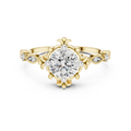 Yellow gold engagement ring with round center diamond and sculpted crown setting