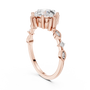 Rose gold engagement ring side view with round diamonds on the split shank