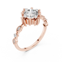 Rose gold engagement ring with round center diamond and pavé side accents