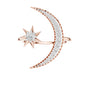 Rose gold crescent moon and star diamond ring with pavé surround and center stone