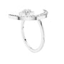 White gold crescent moon and star diamond ring with pavé band, open center view