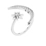 White gold crescent moon and star diamond ring with pavé side band, front view