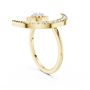 Yellow gold crescent moon and star diamond ring with pavé band, open center view