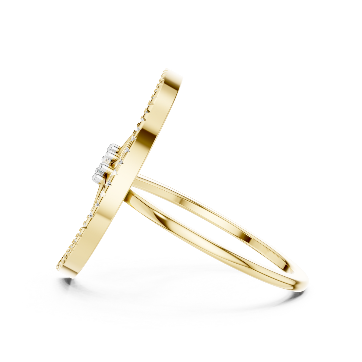 Yellow gold diamond moon and star ring with round accents, side view