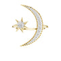 Yellow gold diamond moon ring with star centerpiece and curved bezel details