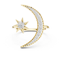 Yellow gold diamond moon ring with star centerpiece and curved bezel details