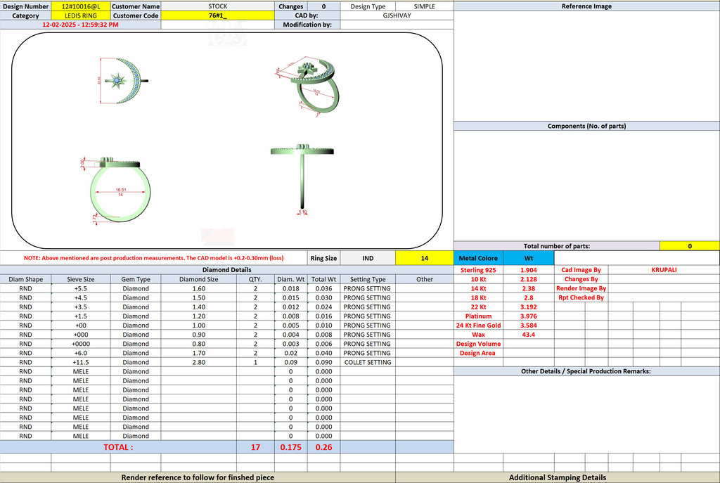 Diamond ring CAD sheet showing multiple views and component details