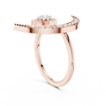 Rose gold crescent moon and star diamond ring with pavé band, open center view