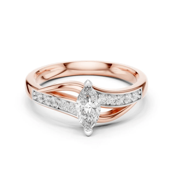 Marquise gemstone engagement ring, rose gold with pavé band and marquise center