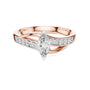 Rose gold marquise sapphire engagement ring with pavé band, front view