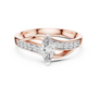 Rose gold marquise sapphire engagement ring with pavé band, front view