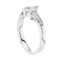White gold marquise sapphire engagement ring with pavé band, side profile