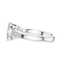 White gold marquise sapphire engagement ring, side view showing pavé detailing