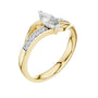 Marquise-cut gemstone engagement ring in yellow gold with pavé setting