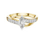 Marquise-cut gemstone engagement ring front view in yellow gold with pavé border