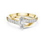 Marquise-cut gemstone engagement ring front view in yellow gold with pavé border