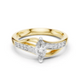 Marquise gemstone engagement ring, yellow gold with pavé band and marquise center