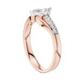 Rose gold marquise sapphire engagement ring with pavé side stones, side view
