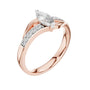 Rose gold marquise sapphire engagement ring with pavé band, three-quarter view